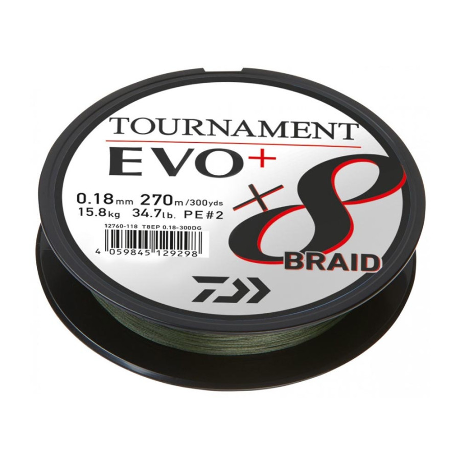 ΝΗΜΑ DAIWA TOURNAMENT 8 BRAID EVO + ΟΚΤΑΚΛΩΝΟ 270mt 0.18mm PE 2.0 - ΠΡΑΣΙΝΟ
