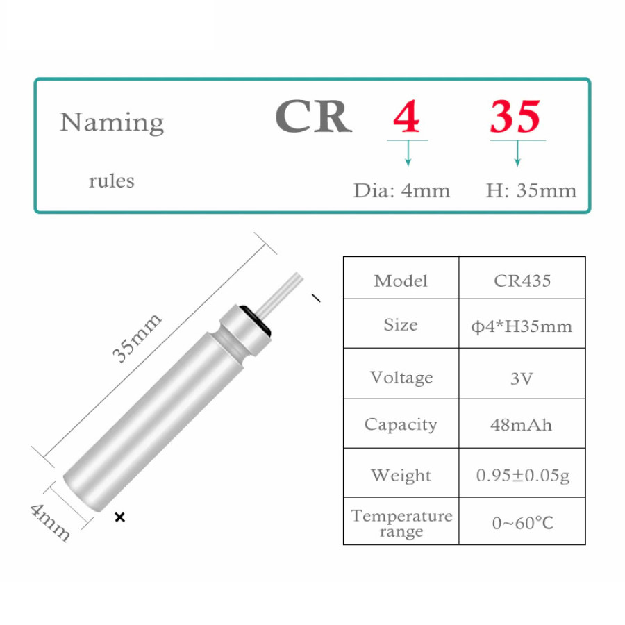 DLYFULL ΜΠΑΤΑΡΙΑ 48mAh/3V CR435 4mm x 35mm